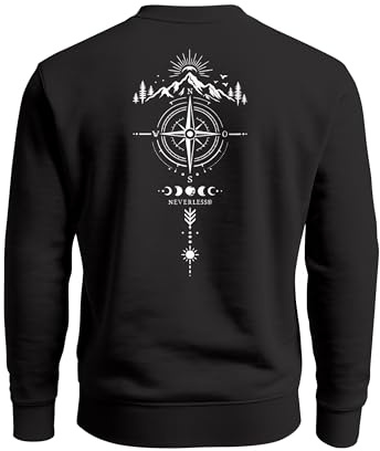 Neverless® Sweatshirt Herren Pullover mit Backprint Kompass Outdoor Symbolik Grafik Print Fashion Streetwear