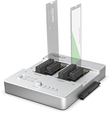 AOKO M.2 SSD Cloner NVMe mSATA SATA Hard Drive Reader Docking Station | Dual bay 3-in-1 same/cross-protocol clone, SSD enclosure & HDD dock, M.2/mSATA/SATA to USB adapter, offline duplicator