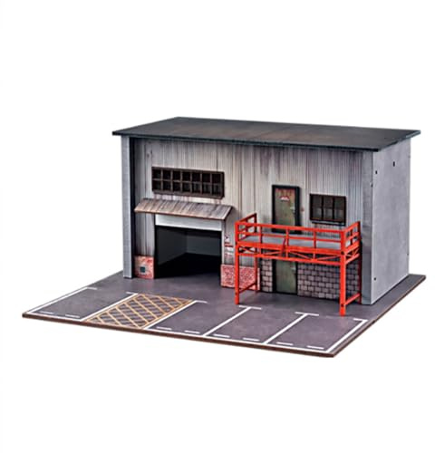 ModiTechX Modell Eines Parkplatzes Im Amerikanischen Stil Im Maßstab 1:64 Aus Holz Mit LED-Beleuchtung, Miniatur-Gebäudediorama Zur Ausstellung (Figuren Und Autos Nicht Enthalten)