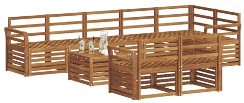 vidaXL Sofagarnituren 9 pcs Natur Massivholz Akazie, Moderne Garten-Sofa-Garnitur, Robustes Outdoor-Sofa, braunes Akazienholz, stylische Sitzgruppe für deinen Garten