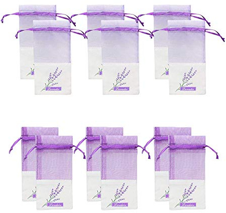 Geila 12pcs Sachet Empty Bags Purple Drawstring Gauze Cotton-ramie Sacks for Lavender, Spice and Herbs (Drawstring Bag)