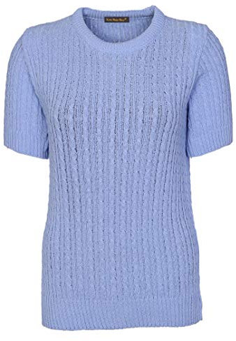 Womens Cable Knit Short Sleeves Jumpers Ladies Classic Knitwear Half Sleeves Sweater Pullover T Shirt Blouse Top Size 10 12 14 16 41 Mid Blue