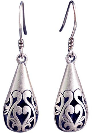 NicoWerk Damen Silber Ohrringe Tropfen aus 925 Sterling Silber Vintage Durchlöchert Ethno Oval SOR228