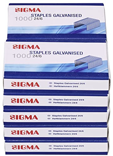 Sigma Heftklammern, verzinkt, 24/6-1000/Box – (insgesamt 10000 Stück)