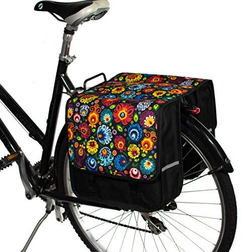 BikyBag Classic – Doppelte Fahrradtasche – 26 L Wasserabweisende Gepäckträgertasche | Fahrradtasche für Pendler & Einkauf (Classic CL - Folklore-Blumen)