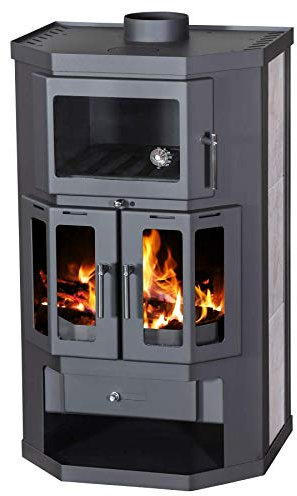 EEK A Flügeltür-Kaminofen Victoria Taro 2F, schwarz mit Backfach und Herdplatte