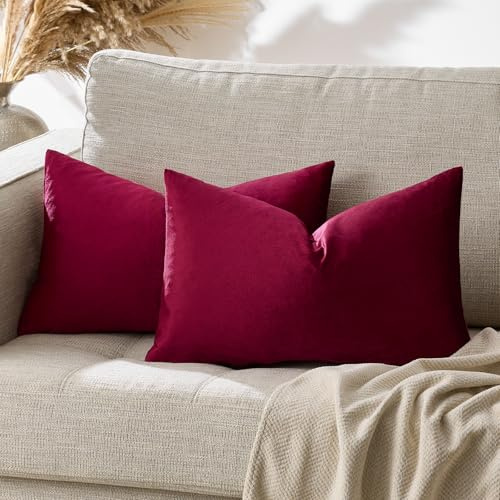 GIGIZAZA 2er Set Samt Kissenbezug Wein Rot Dekokissen Lendenkissen Dekorative Kissenhülle Weich Sofakissen Zierkissen deko für Sofa Wohnzimmer Schlafzimmer 30x50 cm