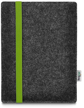 stilbag e-Reader Tasche Leon für Tolino Shine 3 | Wollfilz anthrazit - Gummiband grün | Schutzhülle Made in Germany