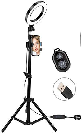 Wakects Kit d'éclairage annulaire LED de 6 Pouces avec trépied + Support de téléphone pour Youtube, kit d'éclairage Photo vidéo, Anneau Lumineux avec 3 Couleurs et 10 Niveaux de luminosité