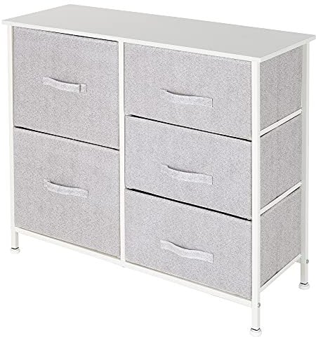 ML Design Kommode aus Stoff mit 5 Schubladen, 80x30x70 cm Weiß, Metall-Regal/MDF-Platte, Schubladenschrank Schrank Kleideraufbewahrung Sideboards Schubladenbox für Wohnzimmer, Schlafzimmer und Flur