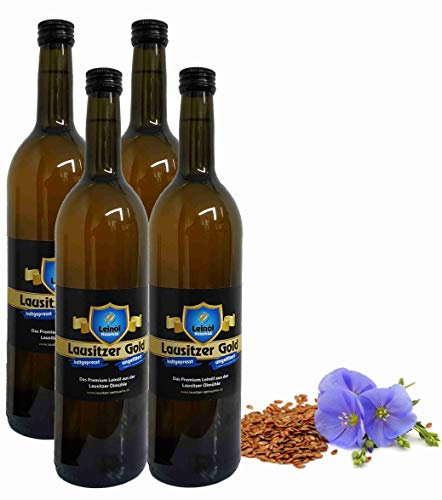 4 x 750 ml Speiseleinöl Leinsamenöl ungefiltert frisch nativ kaltgepresstes Leinöl für gesunde Energie