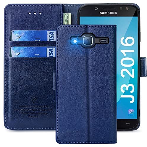 FMPCUON Hülle für Samsung Galaxy J3 2016 /J310 Handyhülle [Standfunktion] [Kartenfach] [Magnetverschluss] Tasche Flip Case Schutzhülle lederhülle klapphülle für Samsung Galaxy J3 2016 /J310 Blau