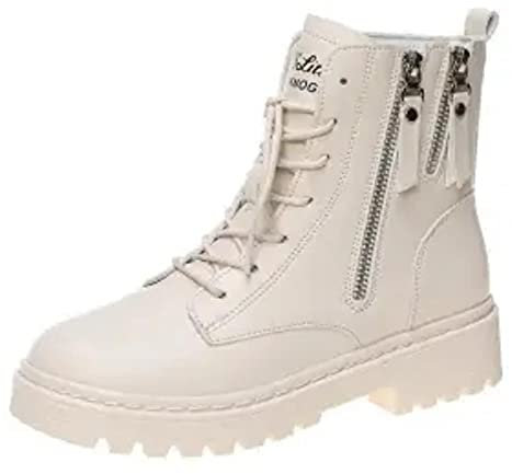 ZXCN Bottes Beige Noires Moto High Tops Chaussures Plate-Forme Bottines Bottines Femme 2021 Printemps Automne Femme Botte de Combat Confortable, 36 EU