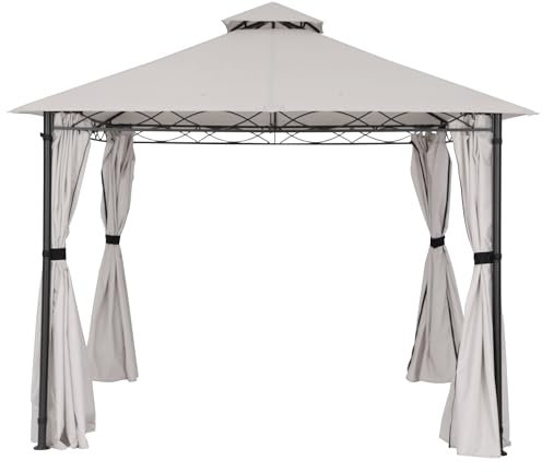Gazebo 3x3M pour terrasses, auvent extérieur à Double Ventilation avec Rideaux et Sac de Sable, Tente de terrasse extérieure avec Lignes ondulées décoratives pour arrière-Cour (Gris foncé)