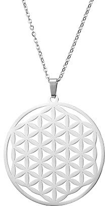 TEAMER acier inoxydable fleur de vie collier pendentif plaqué or chaîne bijoux géométrie accessoires amulette bijoux (Style 1 - Argent)