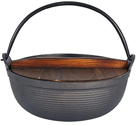 LJBOZ Dutch Oven Fonte, Cocotte en Fonte, Marmite en Fonte Feu de Bois avec Couvercle en Bois, Casserole en Fonte Naturelle pour Cuisine Camping Jardin
