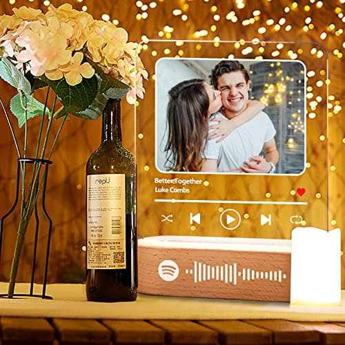Personalisiert Spotify Nachtlicht, Song cover glas Bild- Nachtlampe mit Foto Musik, Raumdekoration Geschenk für Paar Freundin Freund Weihnachten Geburtstag Hochzeiten Jahrestag