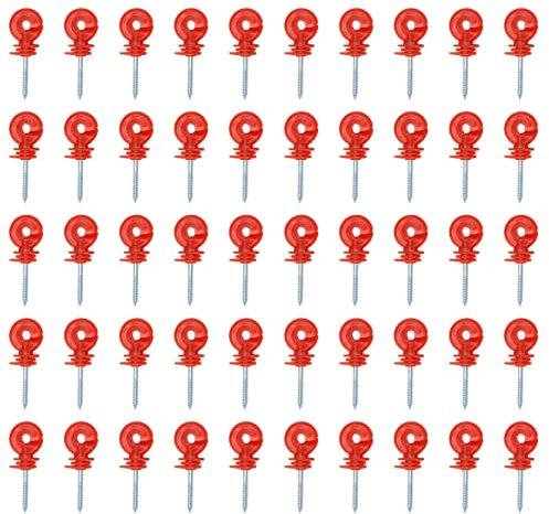 Buachois 50 Stücke Ringisolator 45mm Stütze 5mm Gewinde Rot Weidezaun Ringisolatoren Einschraub Isolatoren Elektrozaun Zubehör für Holzpfosten Weidezaunseil Elektrozaun