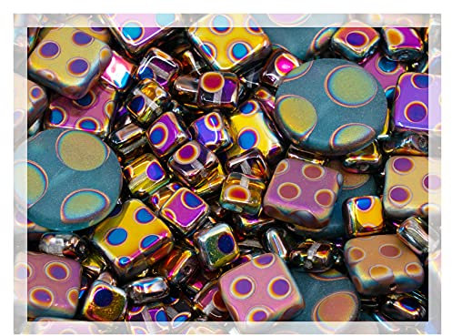 50 g Mischung aus einzigartigen tschechischen Böhmischen Glasperlen, Blauviolett-Rosa Vitrail Sliperit, Punktmuster, Matt und Glänzend, Handgefertigt