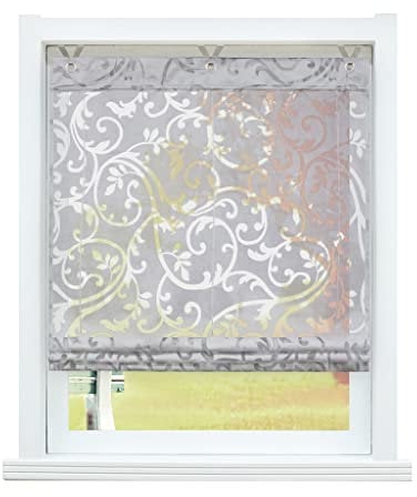 SCHOAL Raffrollo ohne Bohren Raffgardinen Ausbrenner Gardinen Transparent Ösenrollo Vorhänge mit Ösen 1 Stück BxH 45x130 cm Grau