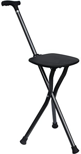 Walking Poles Behinderung Medizinische Hilfe Faltbar Gehstock Mit Sitzfläche Aluminium Wanderstöcke Stuhl 3 Beine Gehstock Und Sitz Für Ältlich Wanderstab Gehhilfe,Schwarz,90cm/35inch