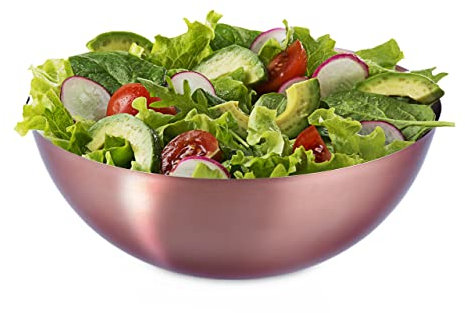 Relaxdays Ciotola da Insalata, Acciaio Inox, Insalatiera Rotonda Ø 23,5 cm da 2 Litri, Scodella da Cucina, Color Rame