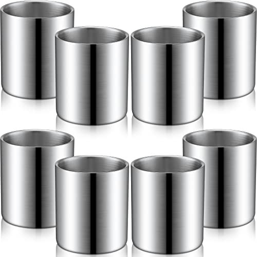 Zopeal 8 Pieces Stainless Steel Whiskey Glass Bulk 6.8 oz Insulated Metal Cups Double Wall Tumbler Whiskey Gifts for Men Husband Father Lover