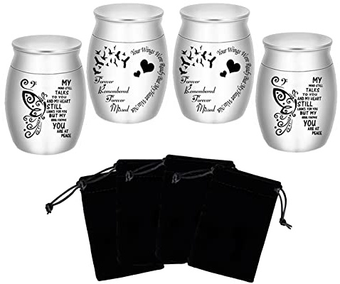Kleine Urnen für Asche – Set mit 4 Mini-Urnen aus Aluminium, 4 Stück, Mini-Urnen für Mensch/Haustier, Asche-Halter, kleine Andenken-Urnen für Familie und Lieben, My Mind Still Talks to You
