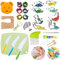 Couteaux en bois pour enfants pour la cuisine, couteaux sécurisés pour enfants, outils de cuisine Montessori pour enfants coupe (ensemble de 47 pièces comprenant des emporte-pièces de dinosaure)