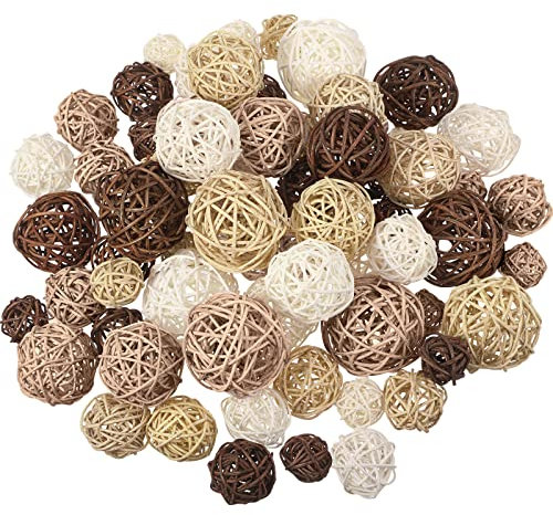 Patelai Weiden-Rattan-Kugeln, dekorative Kugeln für Vasen, Tafelaufsatz, Schalen, Kugelfüller für Frühling, Sommer, Basteln, Heimdekoration, 4 Größen (Weiß, Holz, Kamel, Kaffee), 72 Stück