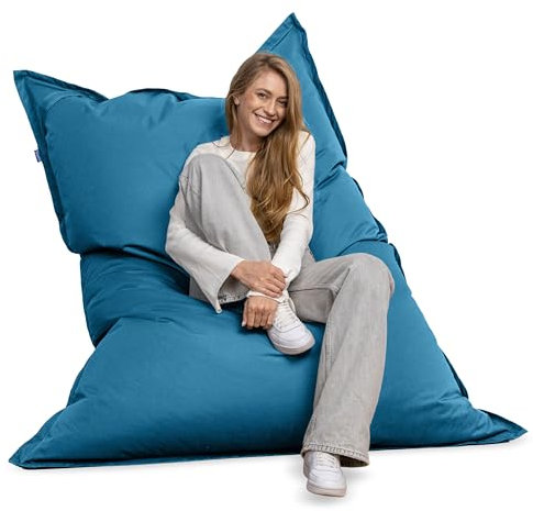 Bruni Riesen-Sitzsack Caree in Blau – rechteckiger XXL-Sitzsack mit 140x180 cm und 400 l Füllung, Bean-Bag mit Innenhülle, Liegesack, Abnehmbarer Bezug, Indoor und Outdoor, aus Deutschland