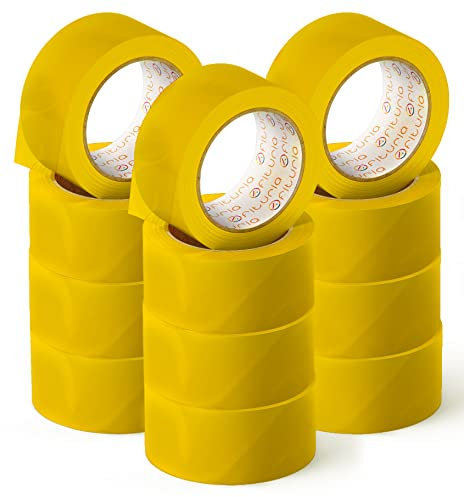 OFITURIA Klebeband, Farbe Gelb, Klebeband zum Verpacken und Organisieren Ihrer Kartons und Sendungen, Siegel in verschiedenen leuchtenden Farben 66 m x 48 mm (12 Einheit - Gelb)