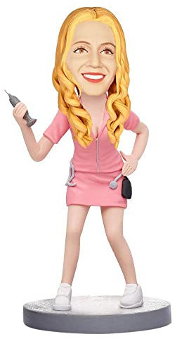 mydedor Benutzerdefinierte Wackelköpfe Figur Puppe, rosa Kleidung Krankenschwester benutzerdefinierte Wackelkopf, Wackelkopf Figuren Handgemachte personalisierte Skulptur Geschenk