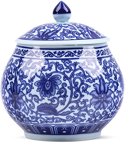 Traditionelle Chinoiserie Runde Ingwergläser Blau und Weiß Porzellan Serie Keramik Vorratsdosen mit versiegelten Deckeln, für Zuhause/Küche/Esstischdekoration (Yuan Jar)