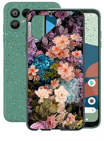 AQGG Hülle für Fairphone 4 (6.30 Zoll) Hüllen Schutzhülle Tasche handyhülle Stoßkasten Schale Phone Case Black TPU Weich Silikon Cases -Haufen Blumen