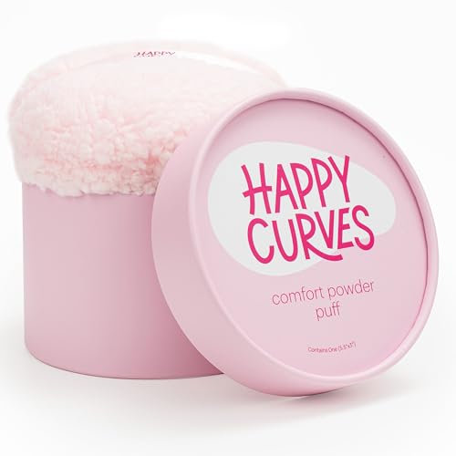 HAPPY CURVES Comfort Powder Puff - Large Powder Puff for Body Powder Applicator with Storage Container, Compatible with Talcum Free Women (Powder Sold Separately)