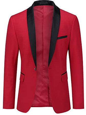 YOUTHUP Blazer da Uomo Collo a Scialle 1 Bottone Slim Fit Giacca da Abito Formale Lavoro Matrimonio Festa Giacc