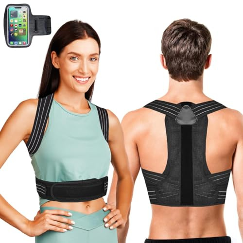 Haltungskorrektur mit Sportarmband für Damen und Herren, ergonomische Haltungsstütze, verstellbare und atmungsaktive Rückenkorrektur zur Linderung von Schmerzen im Nacken im Lendenbereich und in den