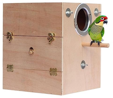 Vogelzuchthaus aus Holz - Holzhaus mit Käfig zur Aufzucht von Vogelnestern, Zuchtkiste aus Holz für Turteltauben, Nymphensitte, Tauben, Wellensittiche, Wellensittiche, Povanjer