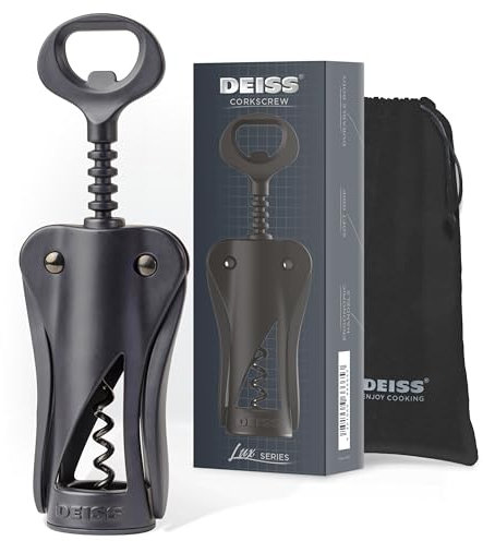 Apribottiglie per vino Deiss Lux, cavatappi ad alta interamente in metallo con apribottiglie per birra incorporato - tappatore ergonomico per vino