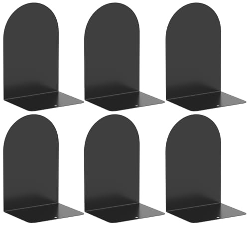 ALOTCHE Buchstützen 3 Paar, Metall Runde für Regale und Schreibtisch, zum Halten von Büchern, Buchstopper, Schwarz für Home Office