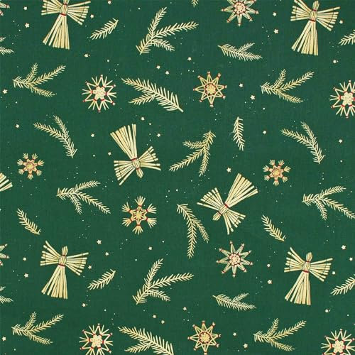 Baumwollstoff Strohengel, Weihnachtsstoff, dunkelgrün (Länge am Stück: ab 50cm / Breite: 135cm)