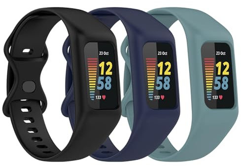 Gheper 3Pack weiches Armband Kompatibel mit Fitbit Charge 6, Charge 5, Charge 4, Charge 3/3SE Silikon Armband Rundum-Schutzband Ersatzarmband