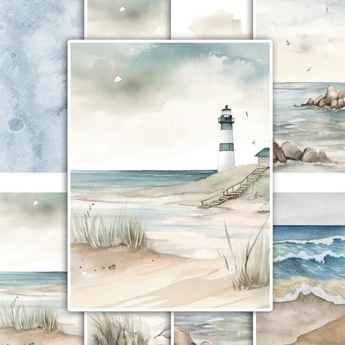 GRAZDesign Fliesenaufkleber Bad & Küche, maritim Leuchtturm Watercolor, Klebefliesen selbstklebend - 15x20cm - 12 Stück