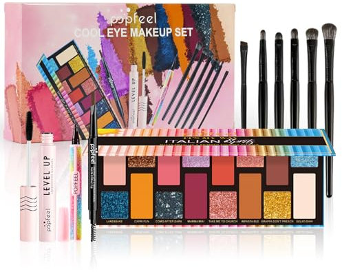 Melearch Make-up-Set, All-in-One-Make-up-Geschenkset für Mädchen für Frauen, komplettes Starter-Kosmetikset, inklusive Pinselset, Lidschatten-Palette, Augenbrauenstift, Wimperntusche und Eyeliner