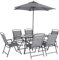 sweeek Alice's Garden - Table de Jardin Acier avec Parasol + 6 assises. Anthracite. Structure Acier avec revêtement Anti Rouille