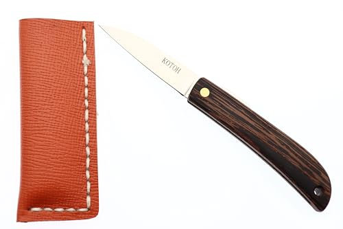 Couteau de Poche Pliant Japonais Fait à la Main au Japon par Mr KOTOH Acier D2 Manche Bois Couteaux Artisanal Mecanisme de Verouillage par Friction (Bois Wenge)
