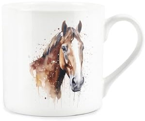 Purely Home Watercolour Horse Mug - Farm Animals Watercolour Art Bone China Mug - Tea/Coffee Hot Drinks Cup Present/Gift