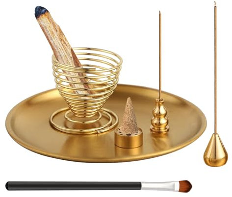 ZOCONE Lot de 6 porte-encens dorés en laiton - Plaque porte-encens à 9 trous - Gouttes d'eau - Brûleur d'encens pour cônes d'encens - Accessoire de yoga