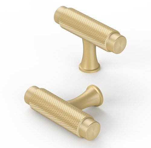 FURNIWARE Gold Knurled Drawer Knobs - Pack of 10 Handles for Kitchen, Dresser, Bathroom Cupboards
